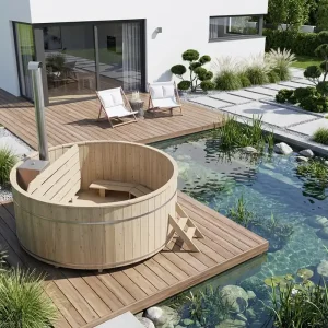 Hot Tub Ø 220 cm mit XL-Edelstahl-Innenofen / Badebottich Günstig